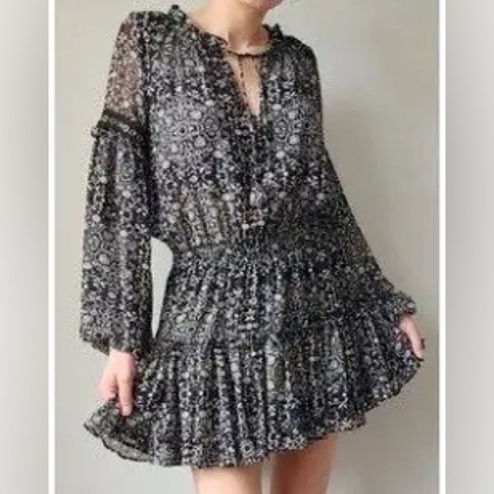 MISA Los Angeles Genette Mini Dress Small Black White Print